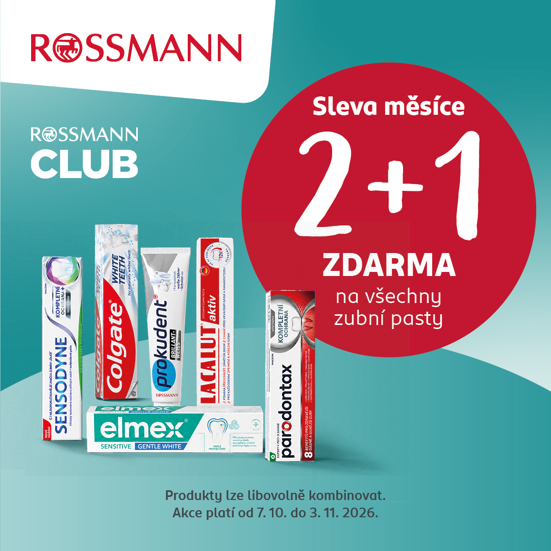 2+1 zdarma na všechny zubní pasty